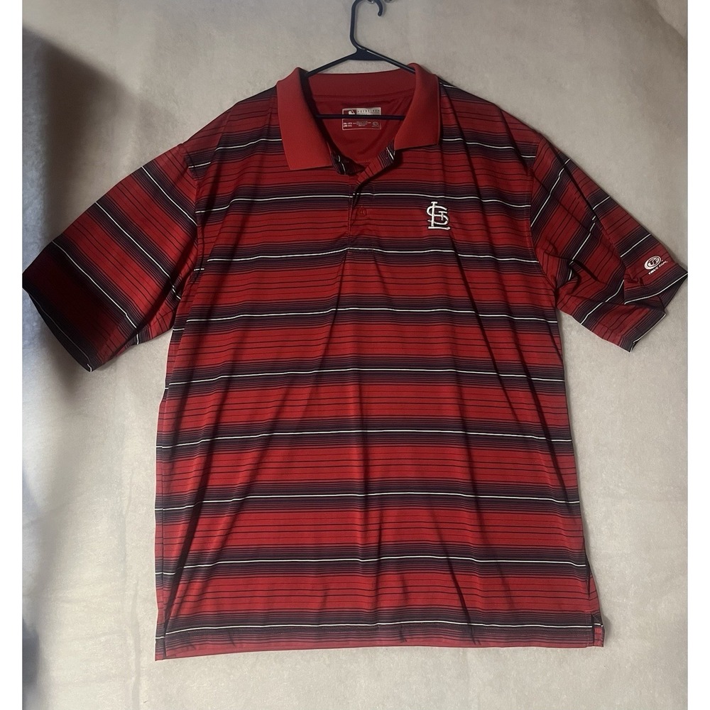 St. Louis Cardinals Polo Shirt Red White Blue Striped MLB Men's XXL